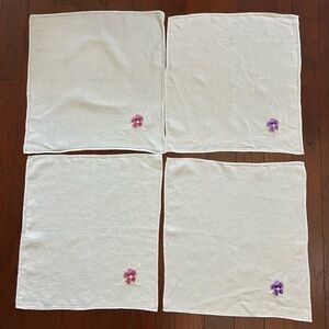 8 All Pure Linen Napkins with hand embroidery 15”x15” white/grey color